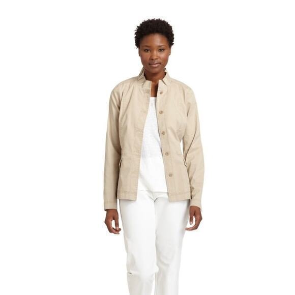Eileen Fisher Khakis Ruffle Collar Jacket Button Up size‎ Small - Picture 1 of 10